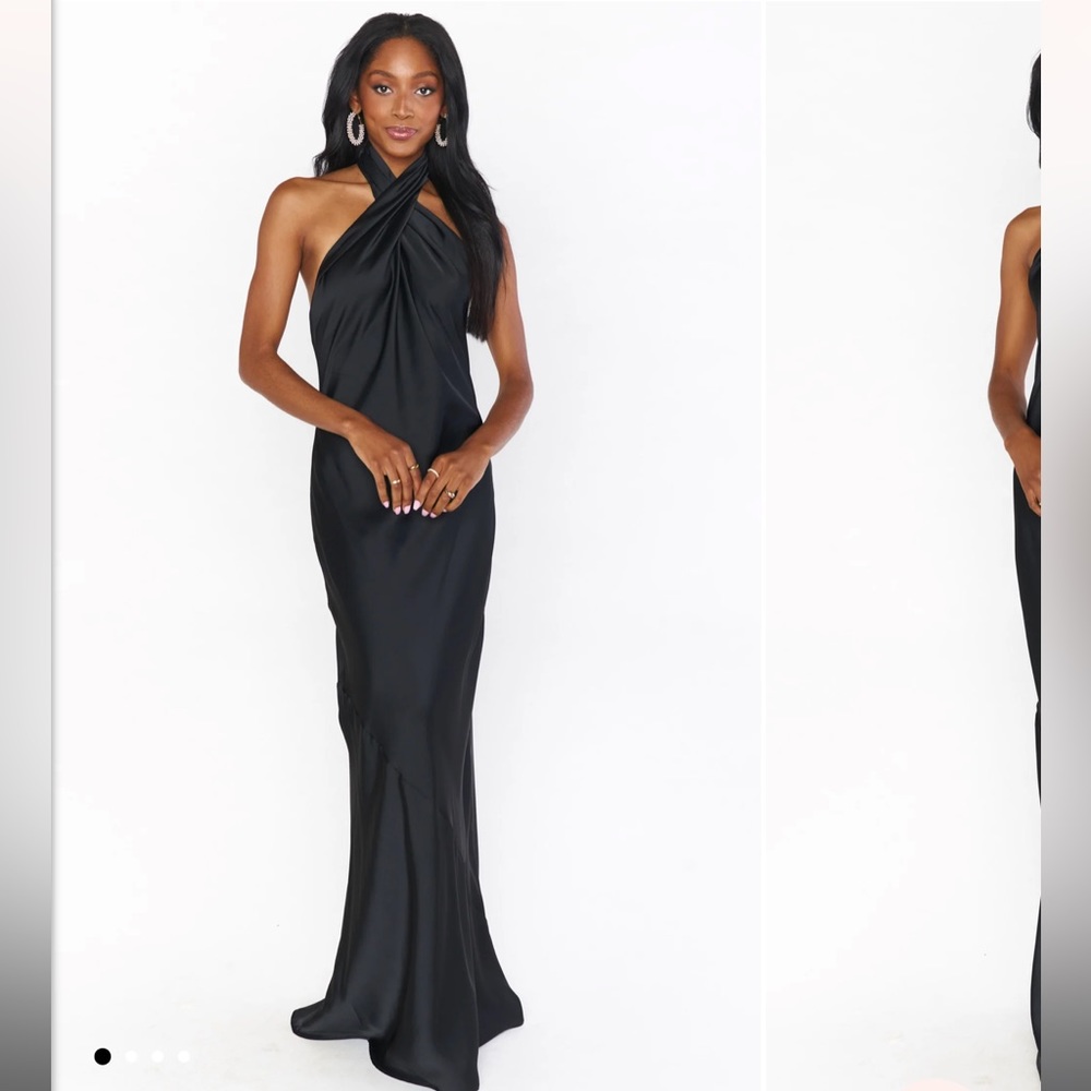Show Me Your Mumu size Medium NWT Jasmine halter maxi dress in black luxe satin